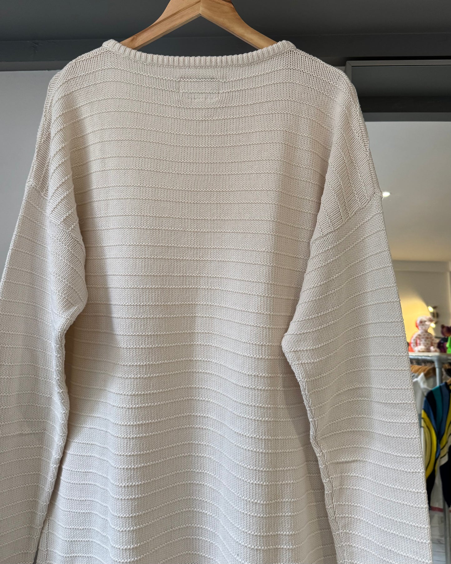 90s Cream Tonal Striped Knit Jumper (~XXL~)