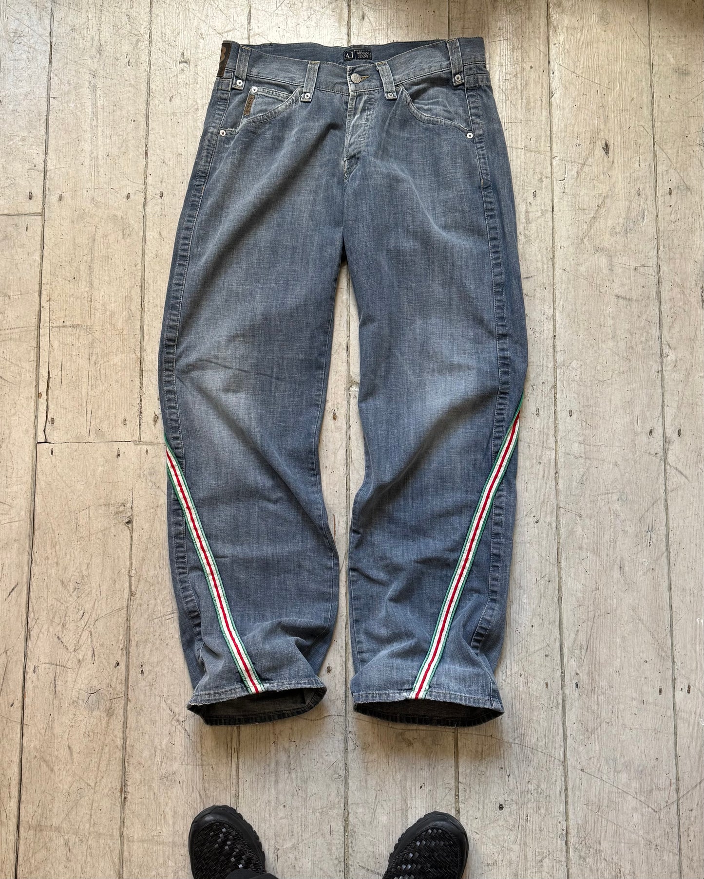 Early 2000s Red/Green Striped Wrap Around Jeans  (30 + 36 + 38 )