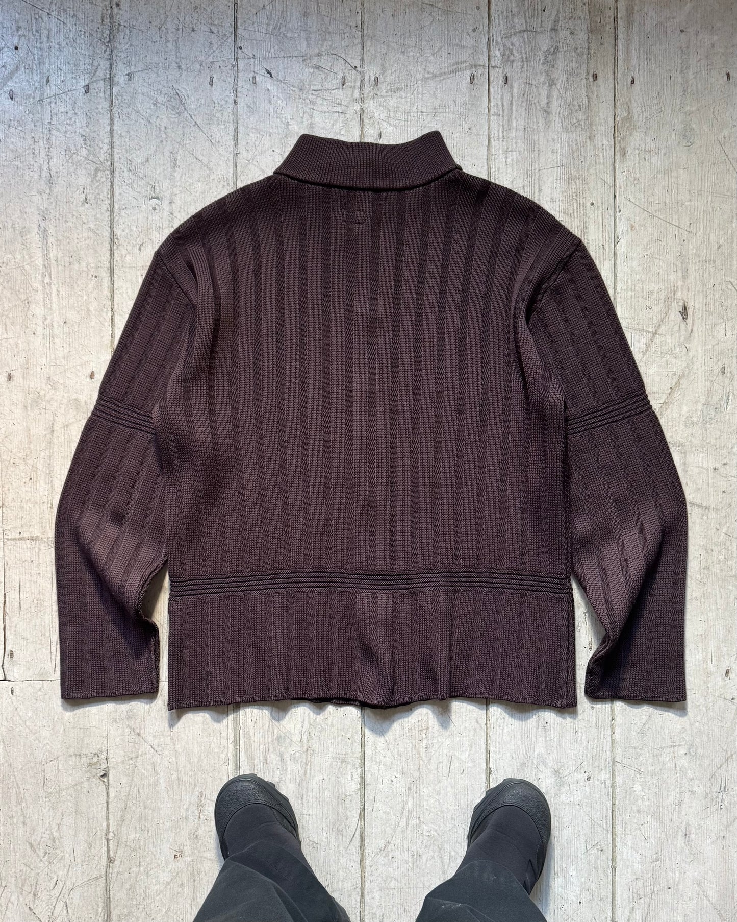 Early 2000s Brown Moto Style Ribbed Zip Up Knit Jumper  (L~XL)
