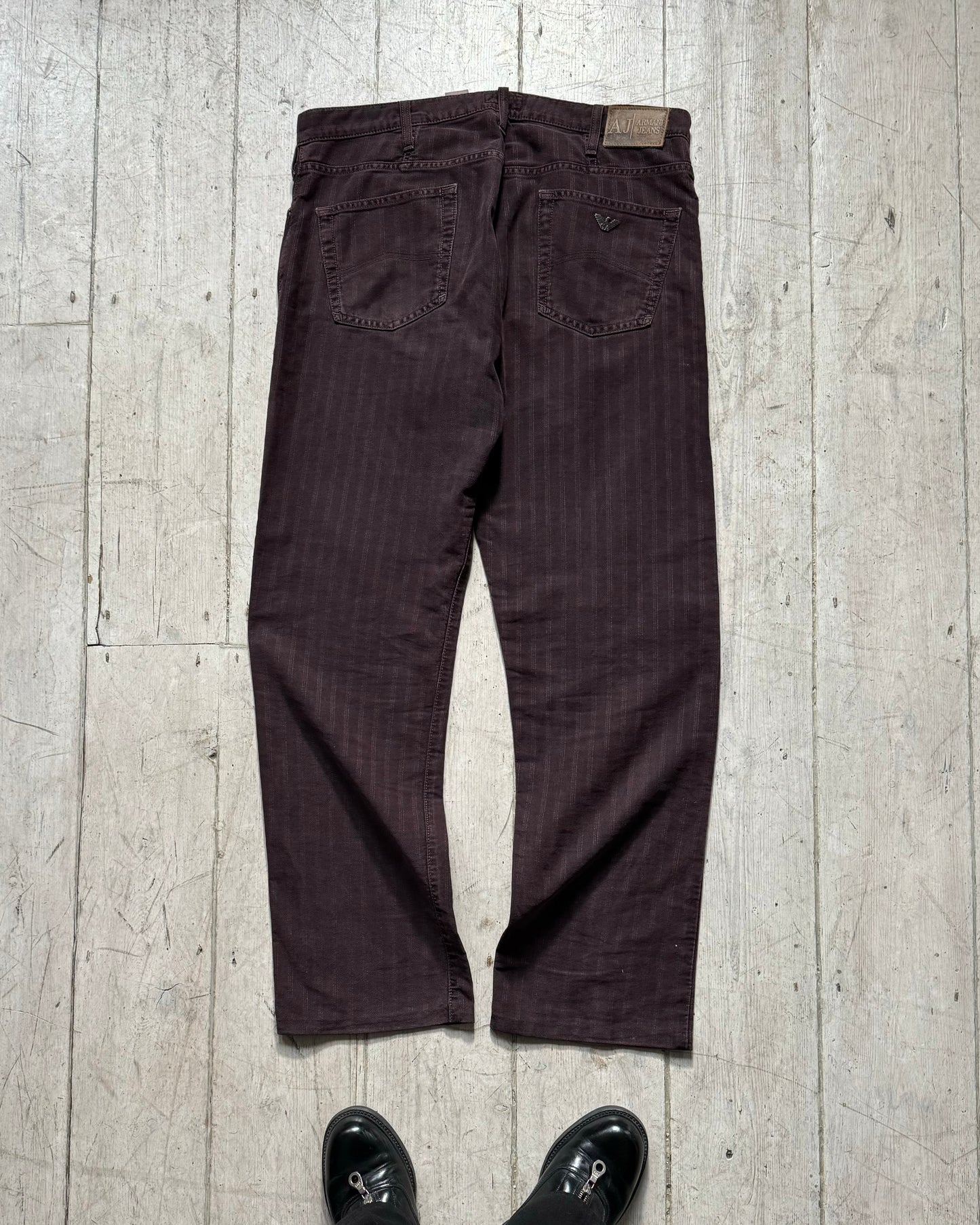 2000s Burgundy / Wine Red Tonal Jacquard Striped Pants  (34~37)