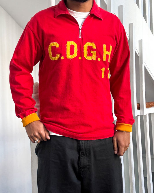 2005 Vintage Americana Sportswear Inspired Spellout Quarter Zip Long Sleeve Polo (S~M)