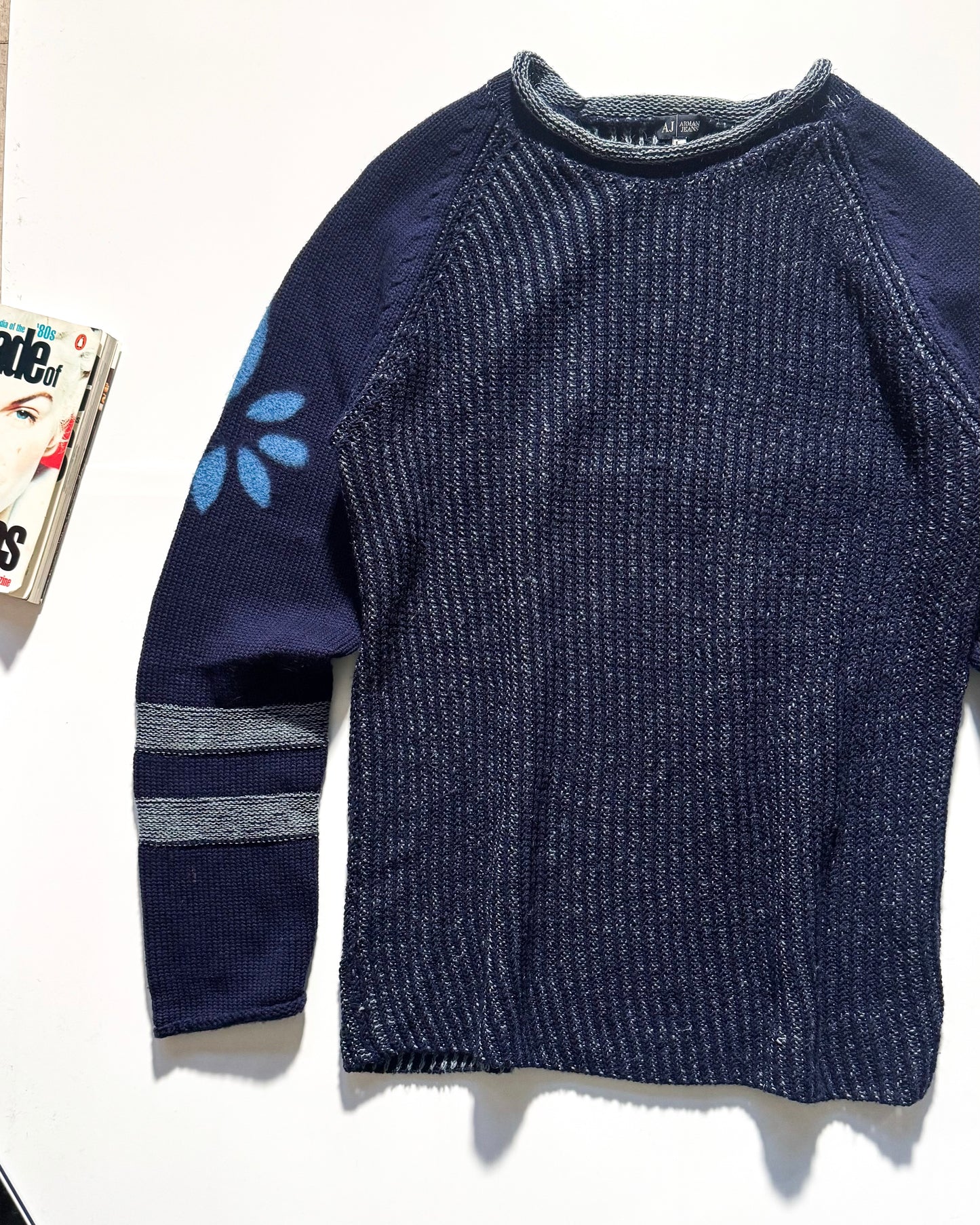 Hemp / Wool Blend Asymmetrical Petal Motif Knit Jumper (L~XL)