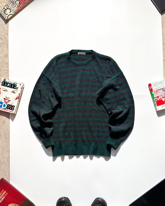 AW82 Grey / Green Striped Knit Sweater / Jumper (~M~)