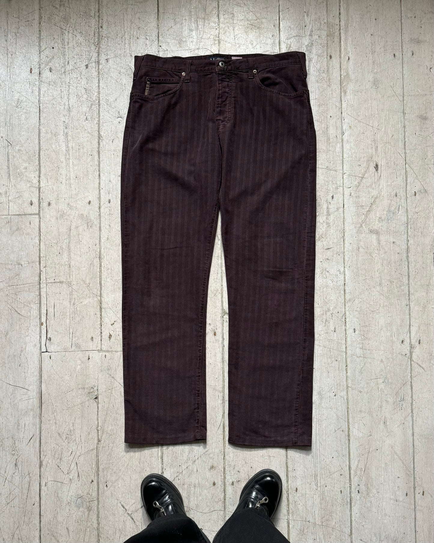 2000s Burgundy / Wine Red Tonal Jacquard Striped Pants  (34~37)