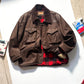 90s Brown Lined Corduroy Collar Field Leather Jacket (L~XL)