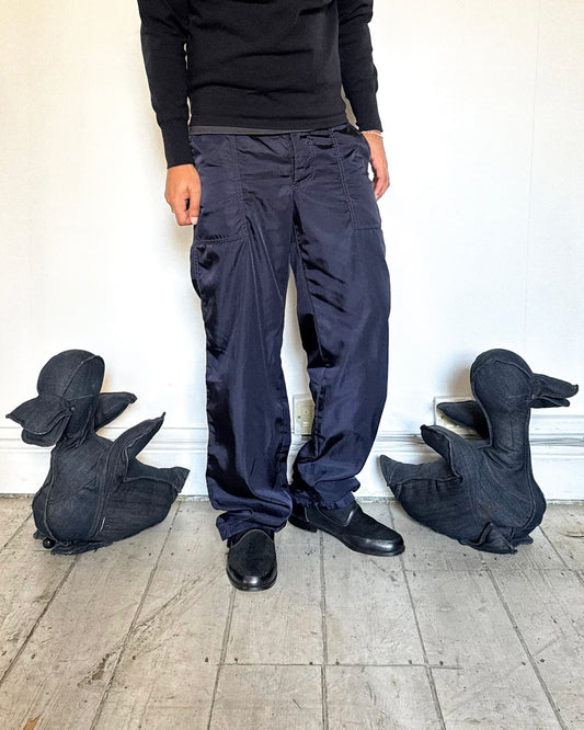 Early 2000s Shimmering Navy Contrast Stitch Tech Pants (30~32)