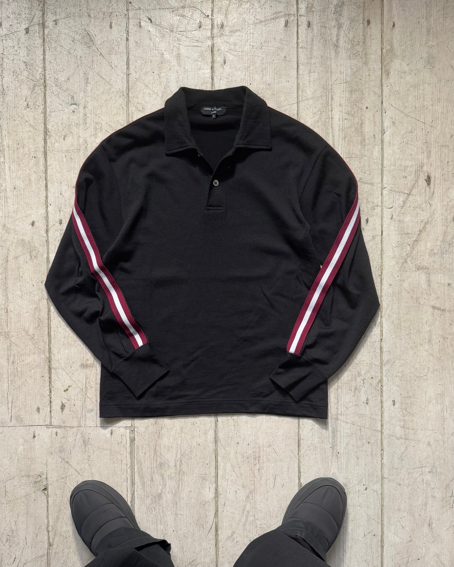 2005 Red Side Stripe Black Longsleeve Polo Top(S)