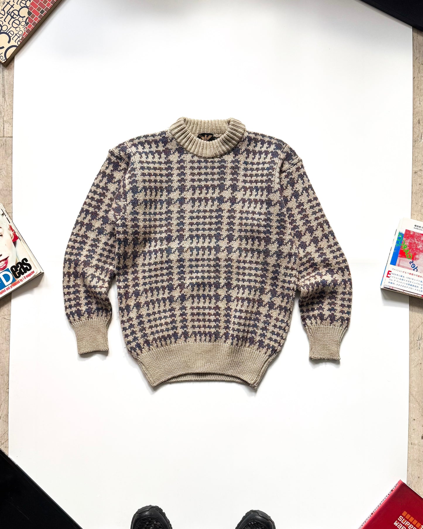 80s Separates Knitwear Multi- Tone Pattern Knit Jumper (~S~)