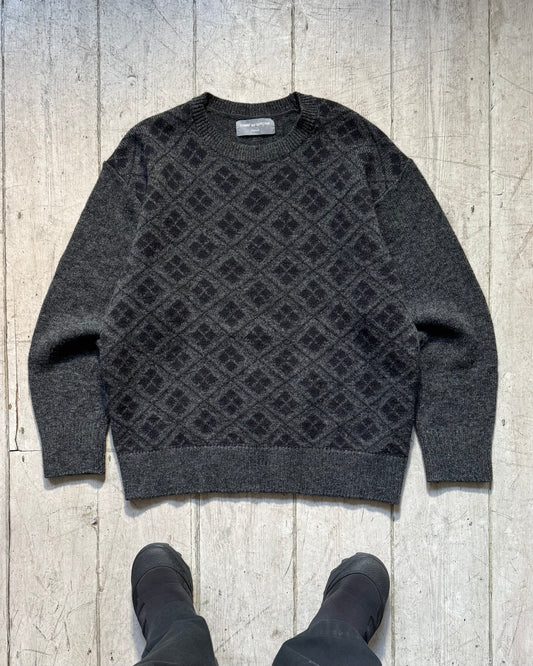 1995 Grey Argyle Pattern Front Knit Jumper  (M~L)