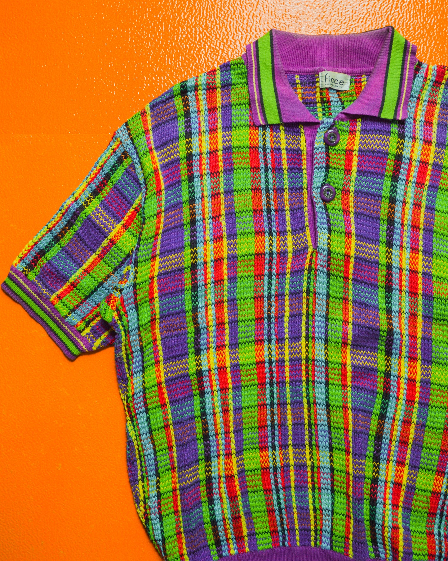 Vibrant Plaid Knit Polo (~M~)