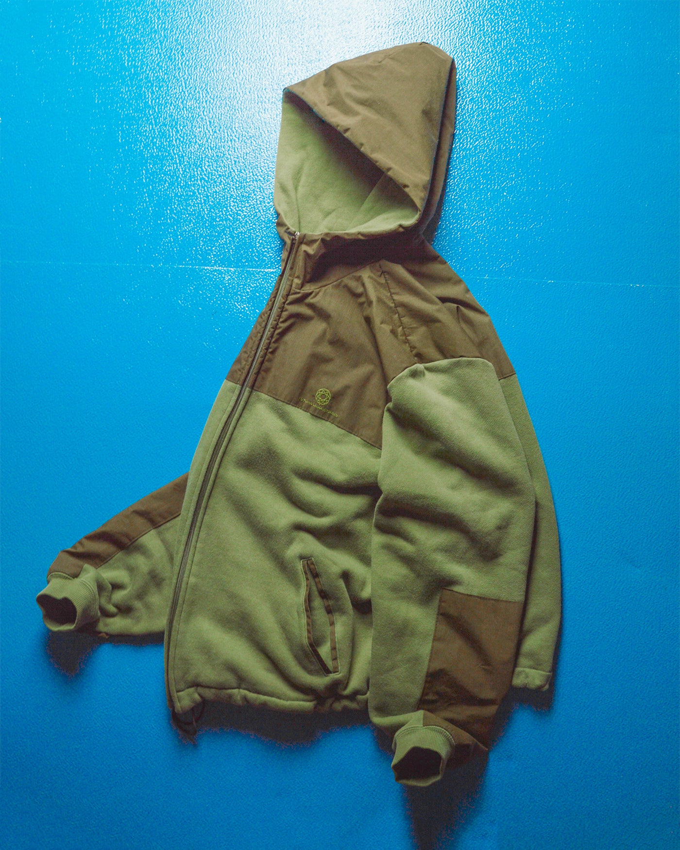 Panelled Cotton Green  Brown Zip Up Hoody (~M~)