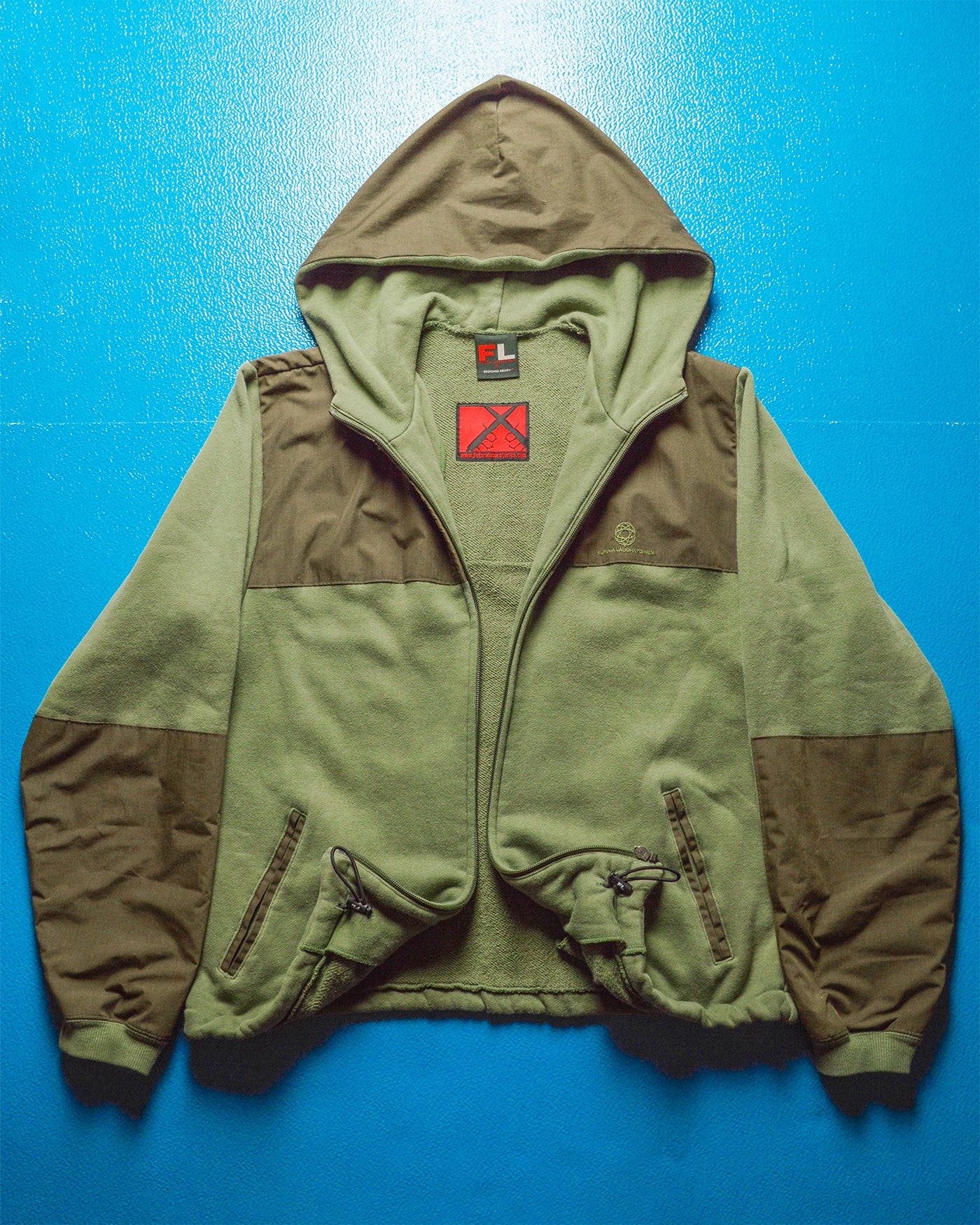 Panelled Cotton Green  Brown Zip Up Hoody (~M~)