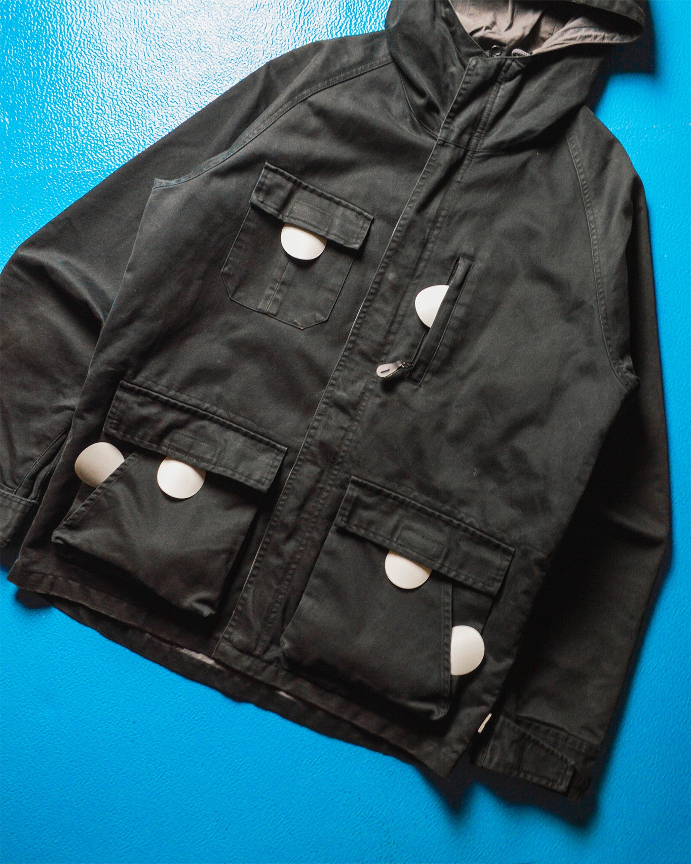 2000s Washed Black Asymmetrical Hooded Jacket (S~M)