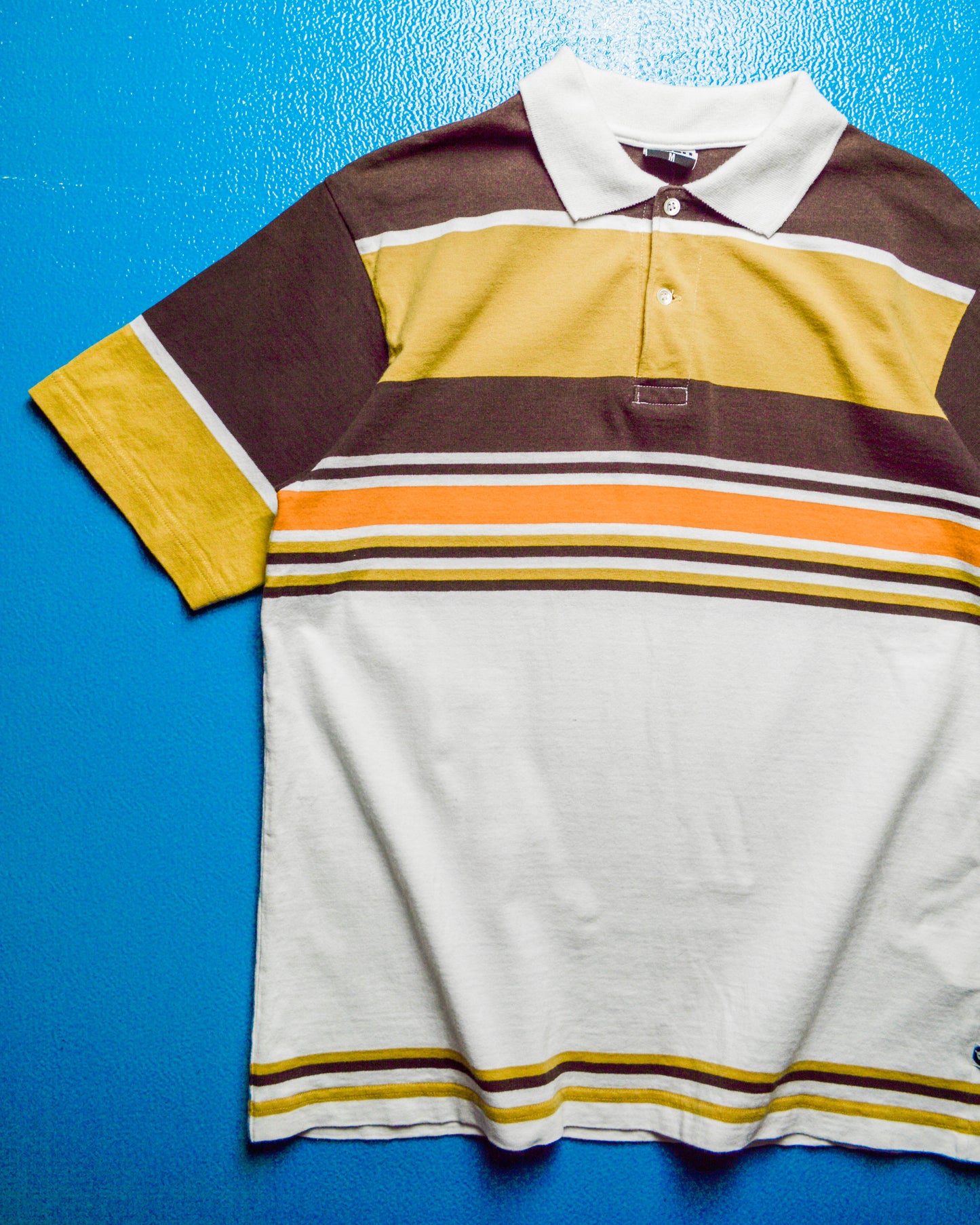 2002 Orange Brown White Striped Polo (M)