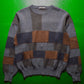 80s Green  Navy  Brick Block Pattern Alpaca Wool Knit Jumper (~L~)