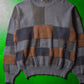 80s Green  Navy  Brick Block Pattern Alpaca Wool Knit Jumper (~L~)