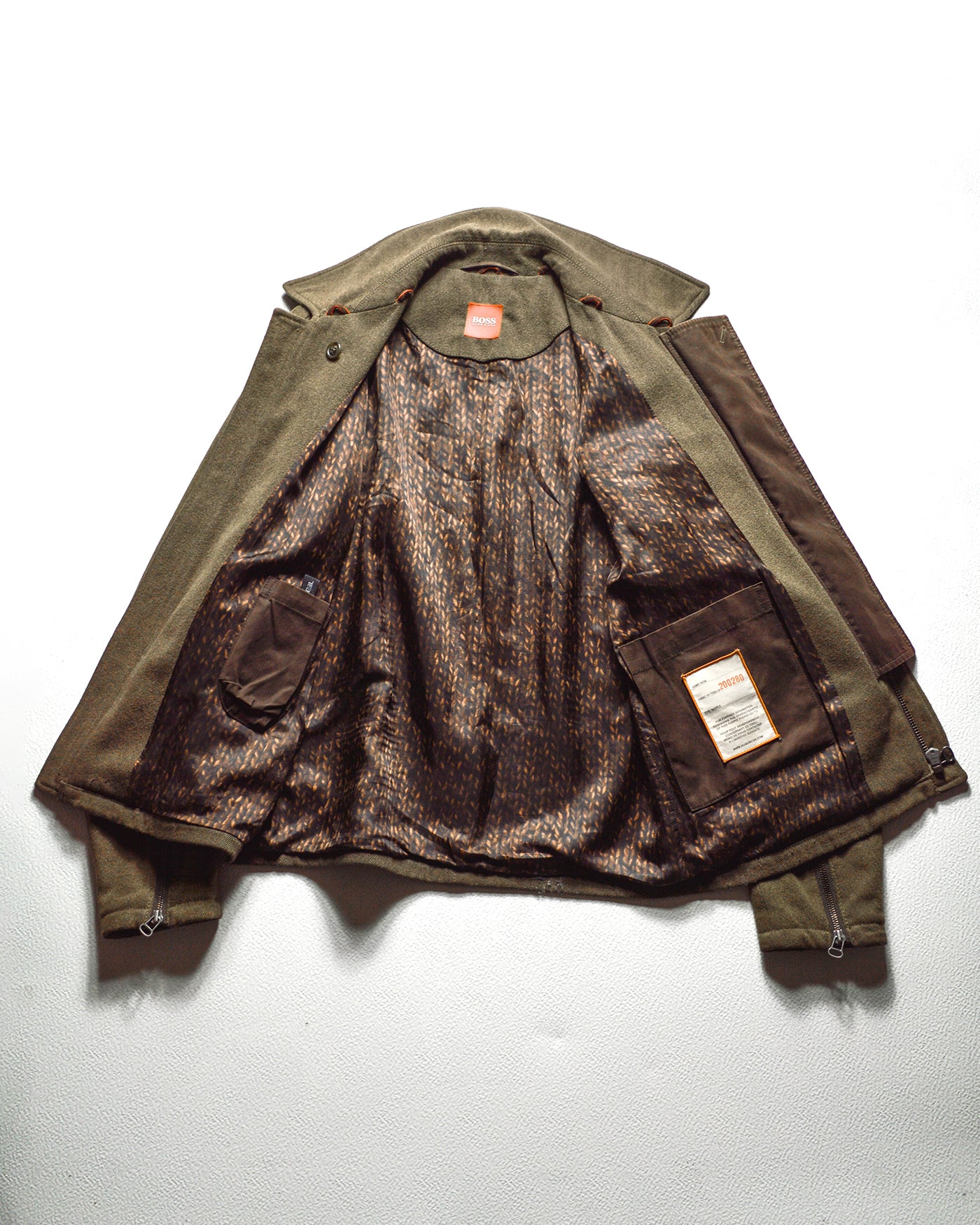 Early 2000s Olive Brown Asymmetrical Work Jacket with Knit Print Interior (~M~)