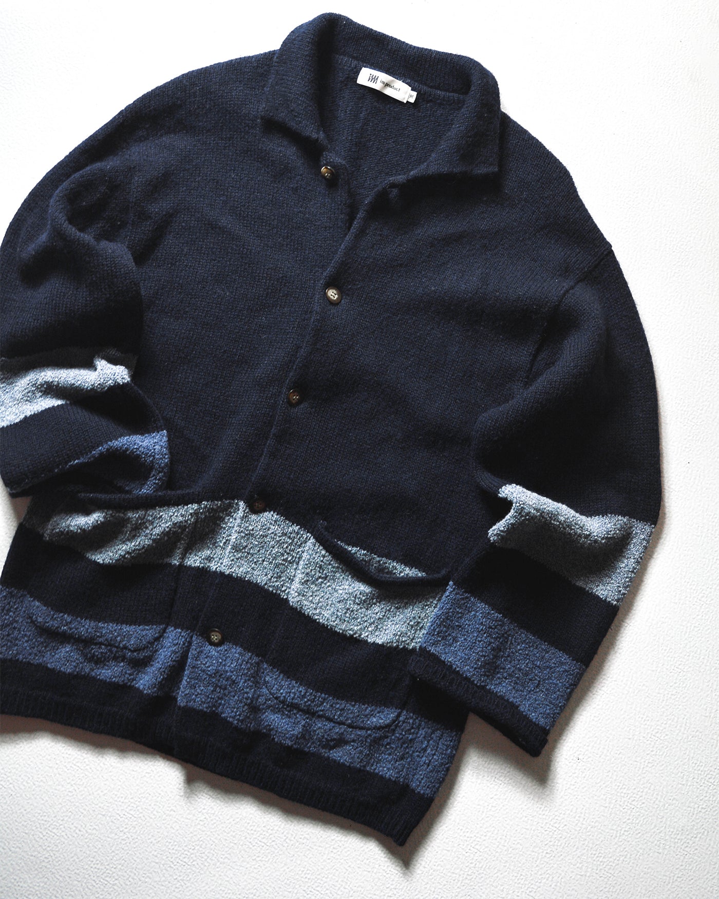 90s Striped Navy  Blue Collared Button Up Sweater  Cardigan (M)