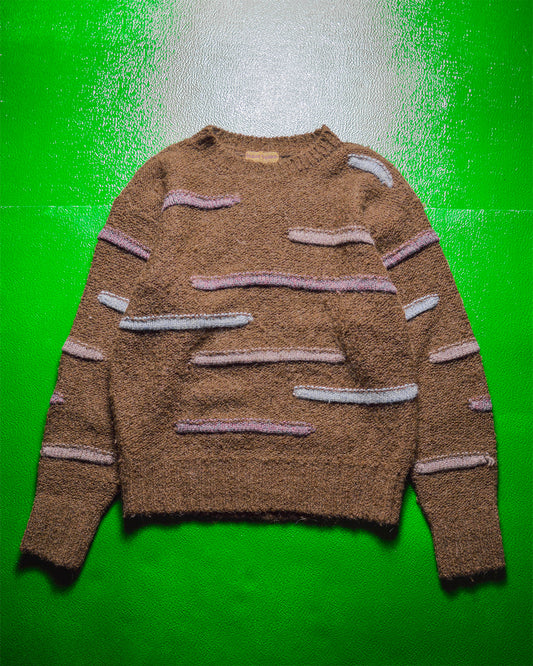 70s  Asymmetrical Strokes Pattern Knit Jumper (~M~)