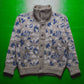 80s Blue Grey Abstract Pattern Button Up Knit Sweater (L~XL)