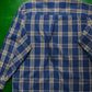 80s Multi-Pocket Blue Grey Check Mandarin Collar Shirt (M)