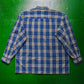 80s Multi-Pocket Blue Grey Check Mandarin Collar Shirt (M)