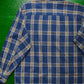 80s Multi-Pocket Blue Grey Check Mandarin Collar Shirt (M)