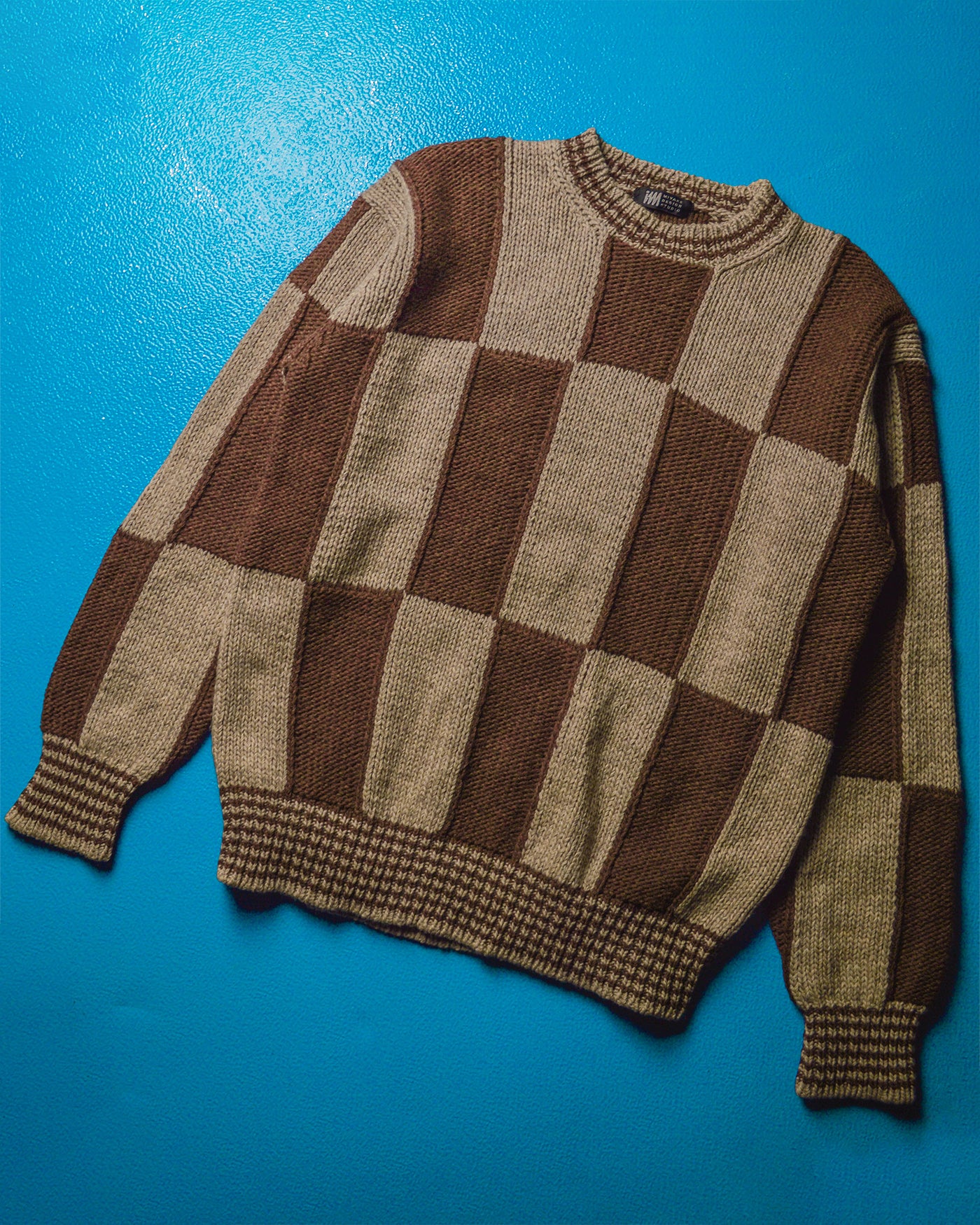 80s Design Studio Brown Check Knit Jumper (M~L)
