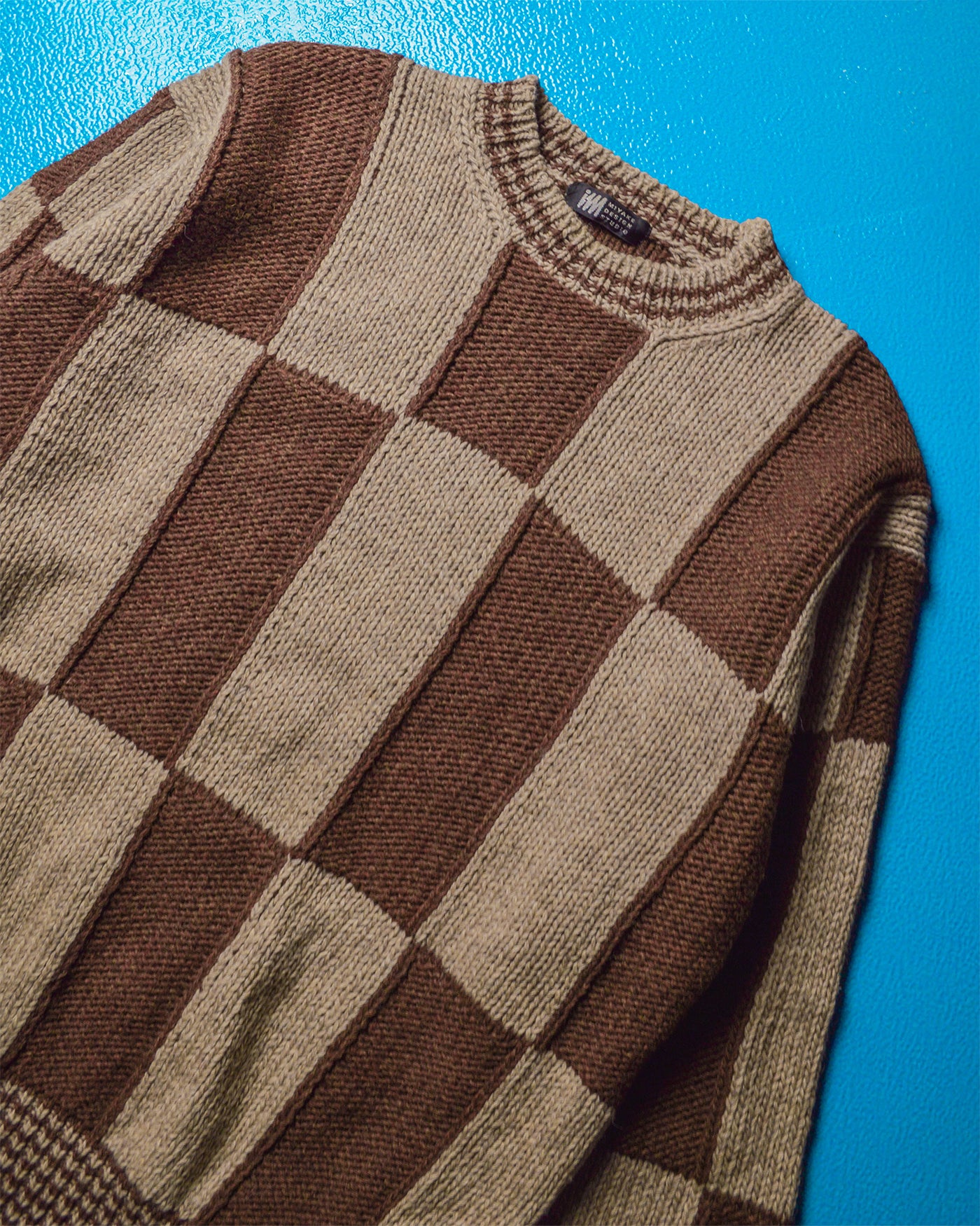 80s Design Studio Brown Check Knit Jumper (M~L)