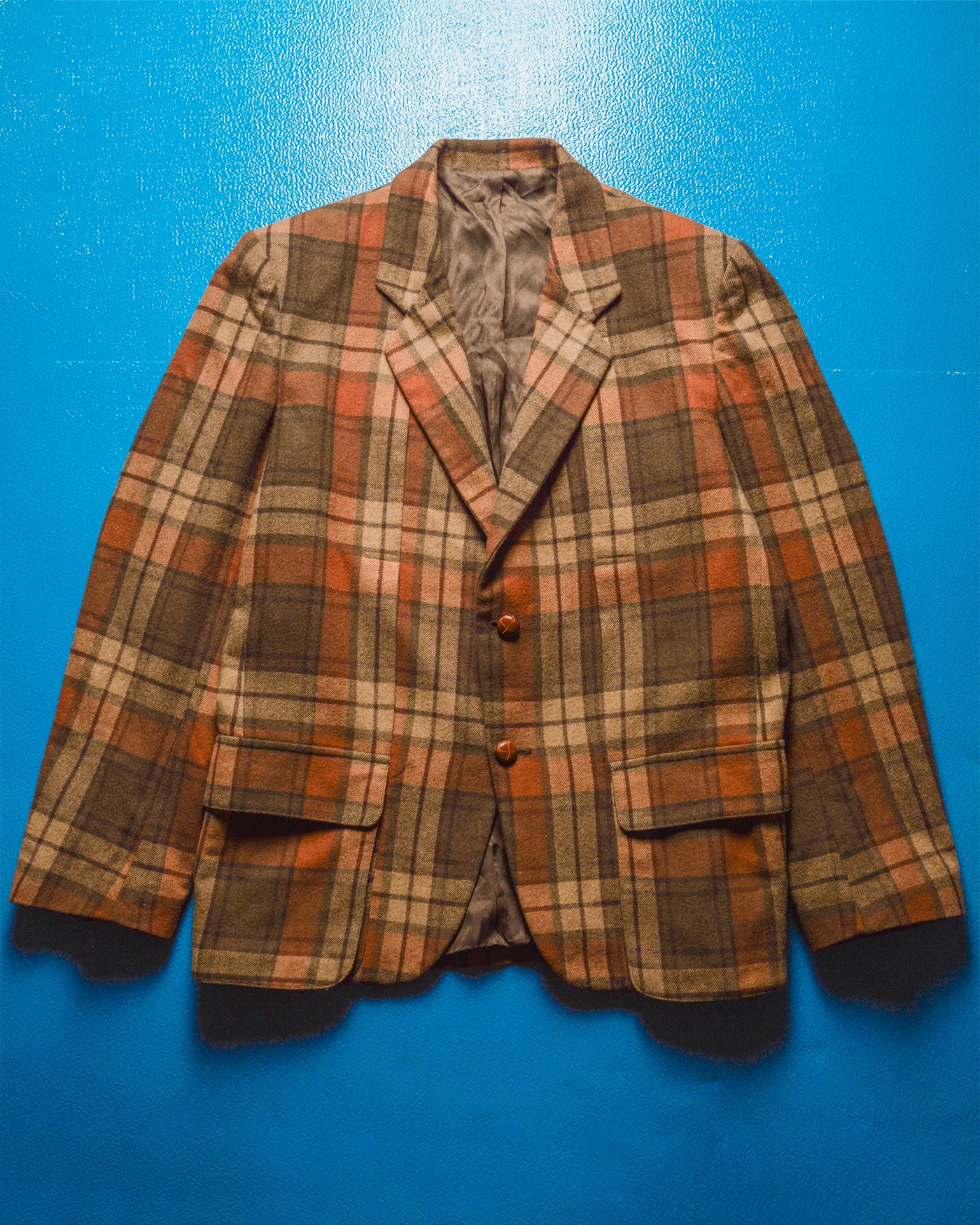 Brown / Orange Plaid Pleated Front Blazer (L)