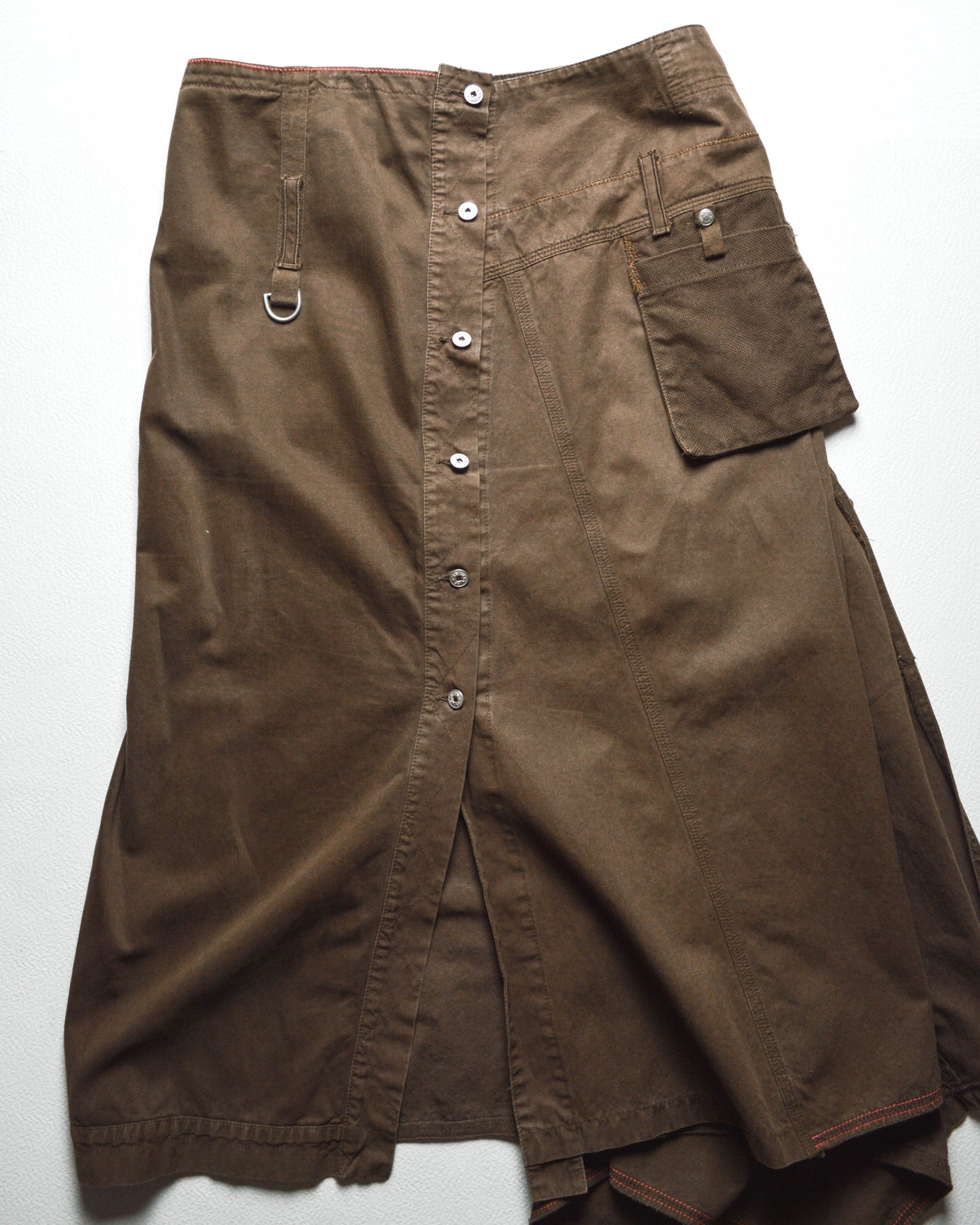 Reconstructed Asymmetrical Brown Cargo Skirt (44)