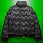 Black Zig Zag Panel 2 in 1 Detachable Sleeve Puffer Jacket (~S~)