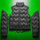 Black Zig Zag Panel 2 in 1 Detachable Sleeve Puffer Jacket (~S~)
