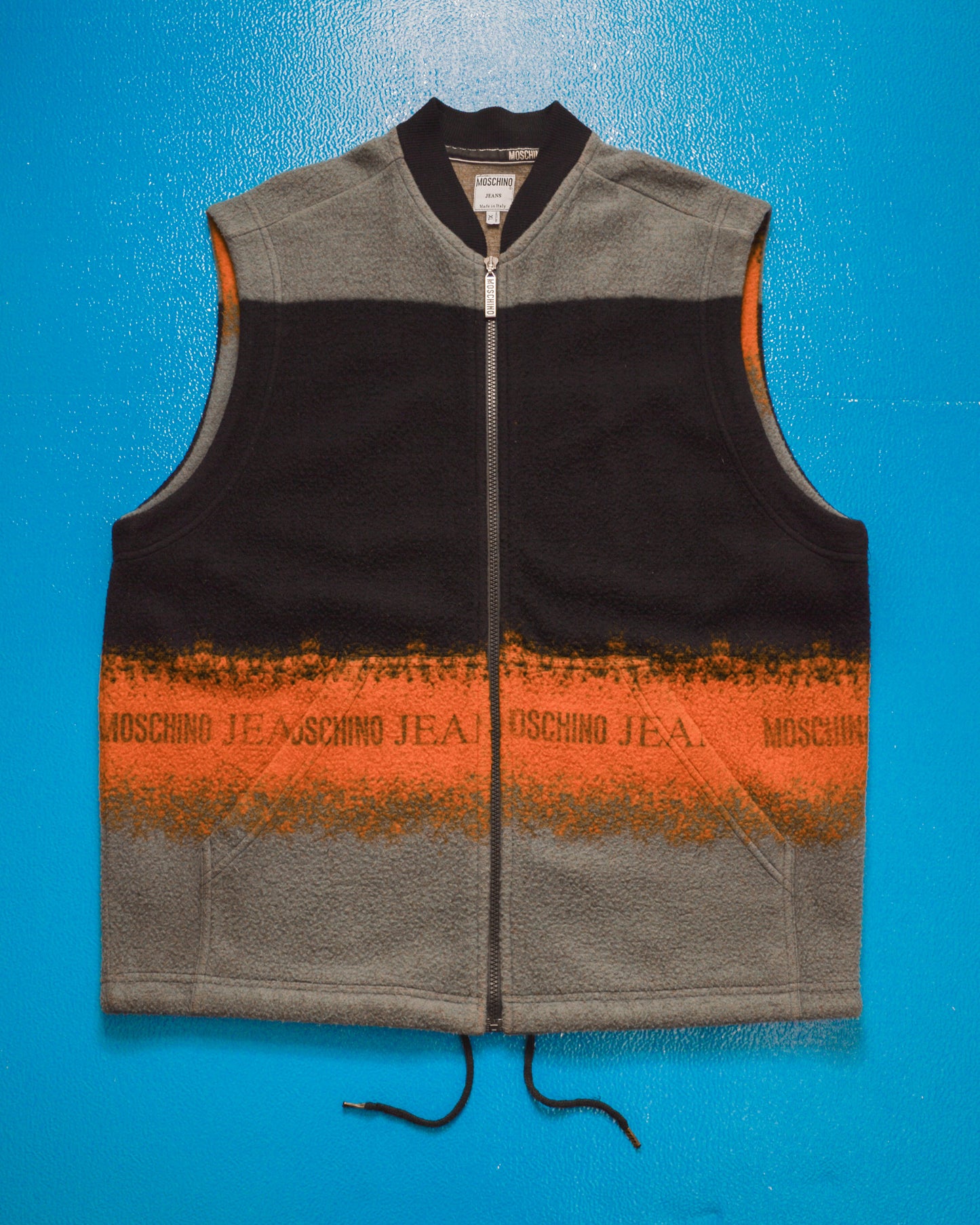 Late 90s Paint Stripe Style Fleece Zip Up Vest (XL)