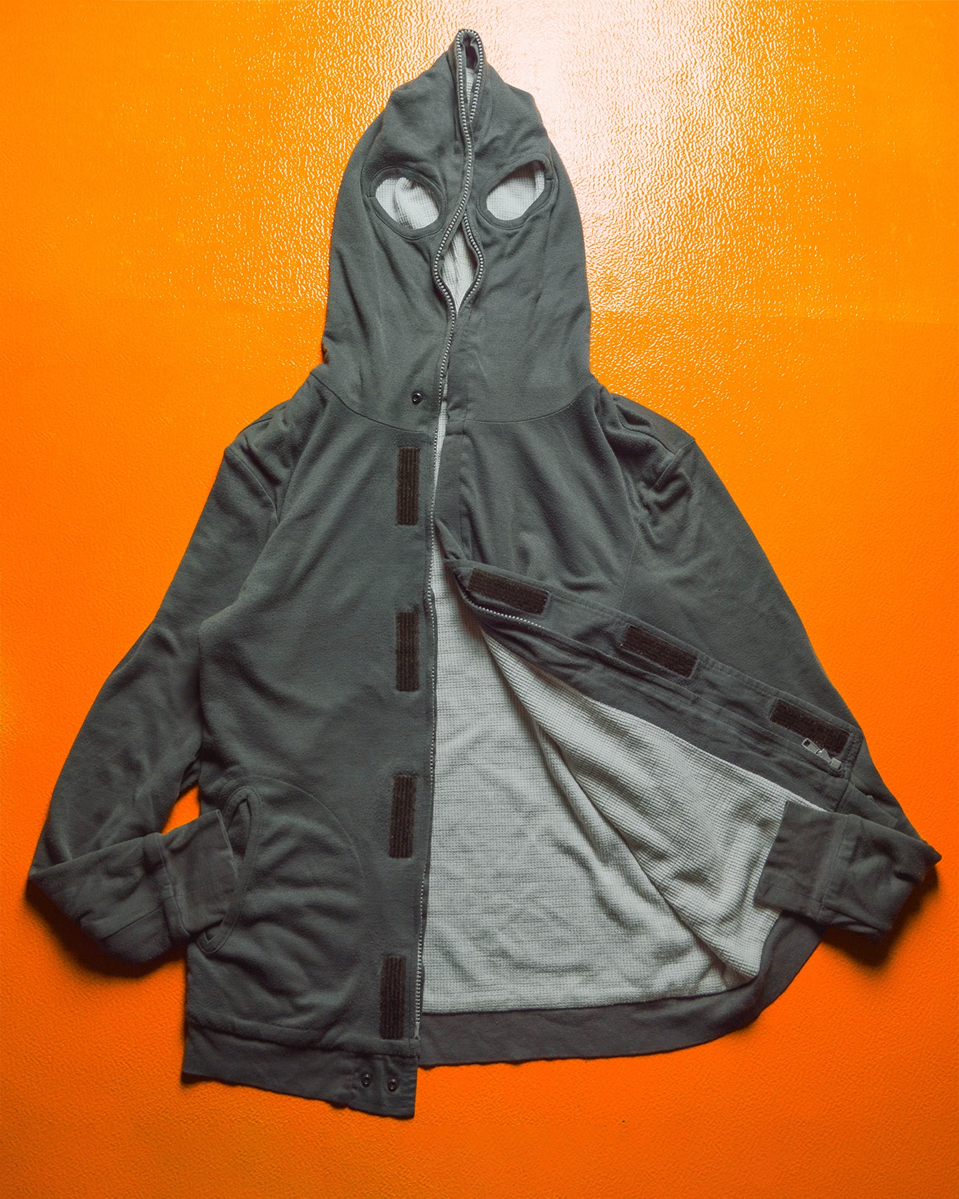 Mid 2000s Grey Full Zip Up Eye Cut-out / Gimp Thermal Lined Lightweight Hoody (~S~)