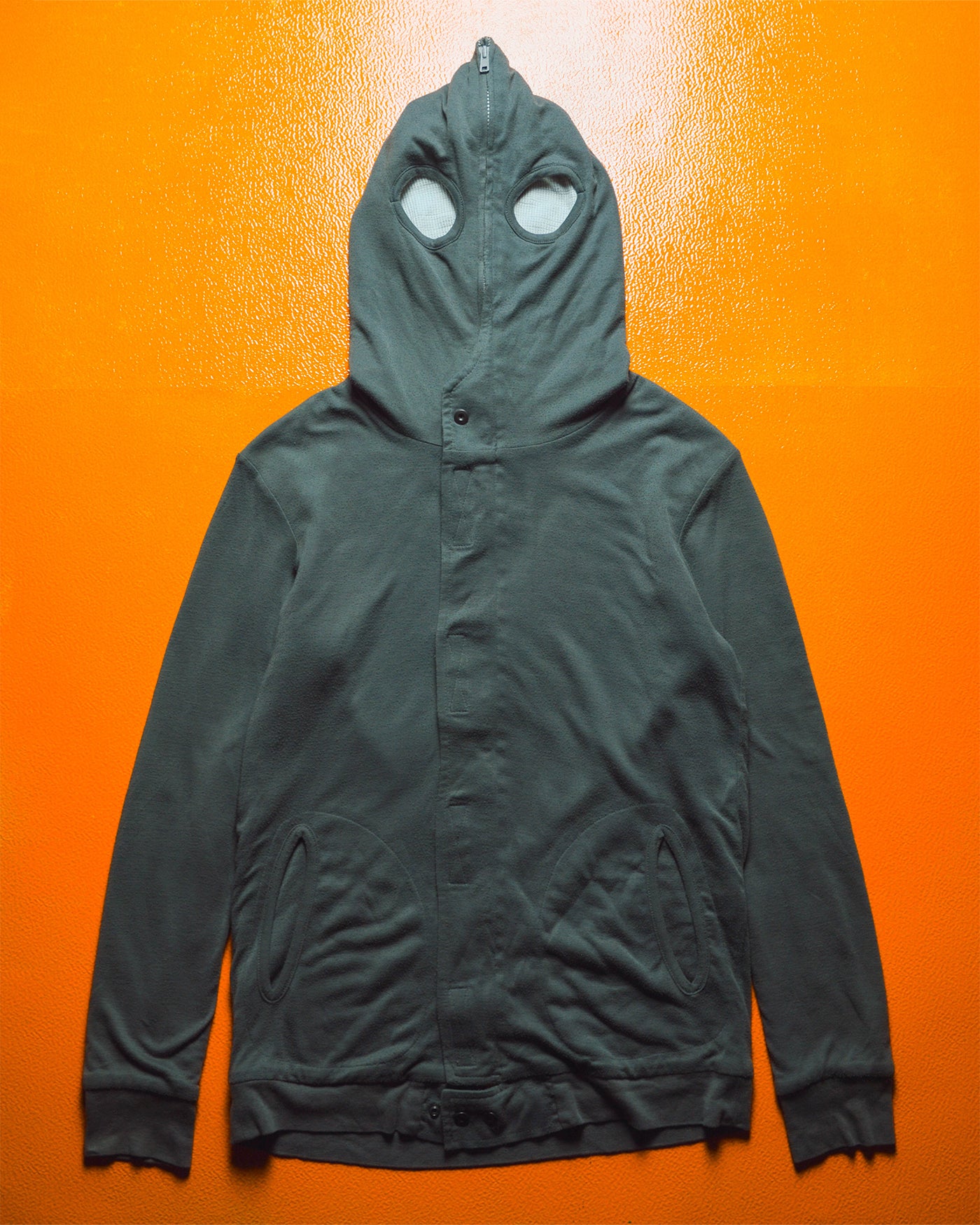 Mid 2000s Grey Full Zip Up Eye Cut-out / Gimp Thermal Lined Lightweight Hoody (~S~)