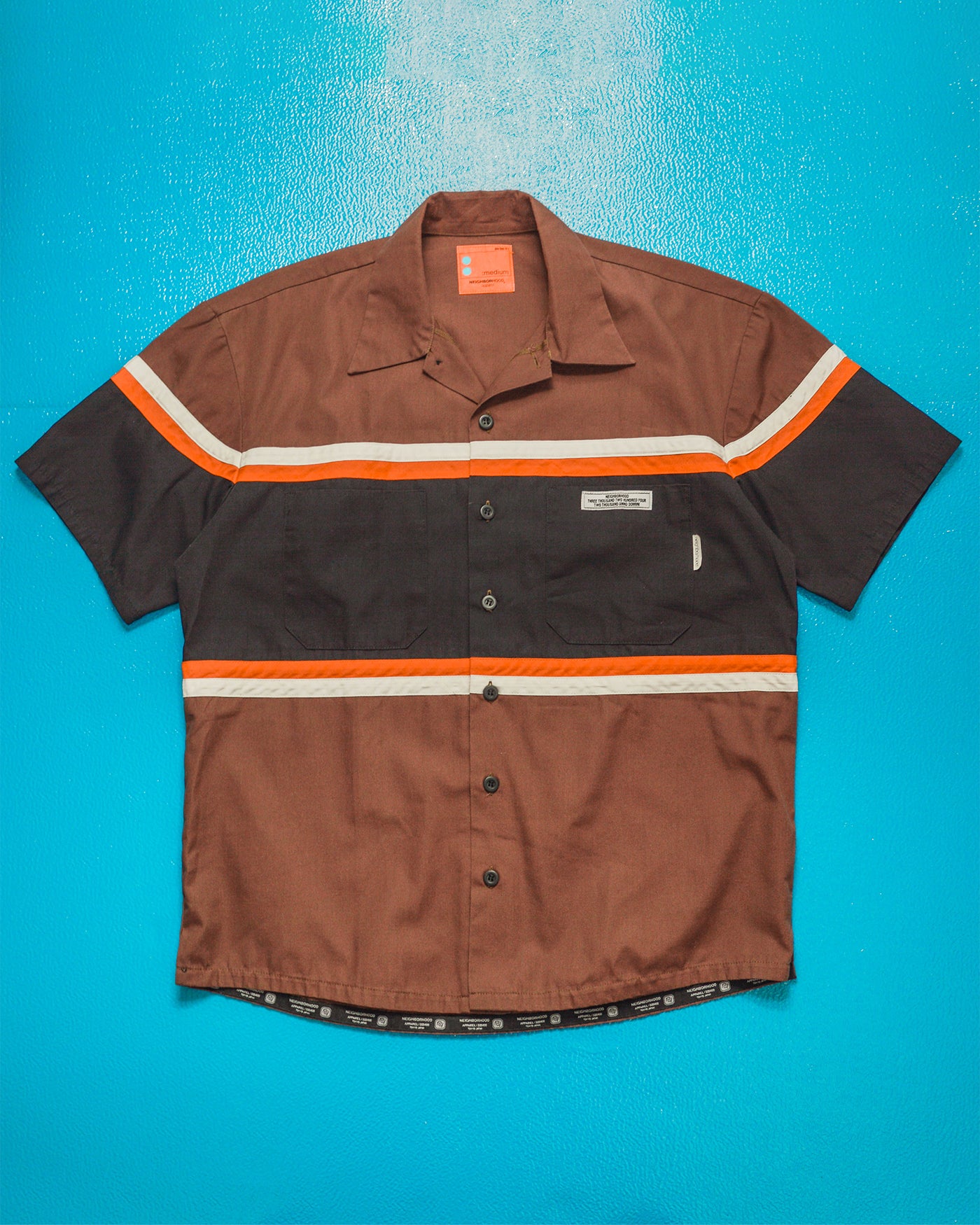 Early 2000s Brown / Orange Strip Panelled Boxy Shirt (M)