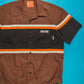 Early 2000s Brown / Orange Strip Panelled Boxy Shirt (M)
