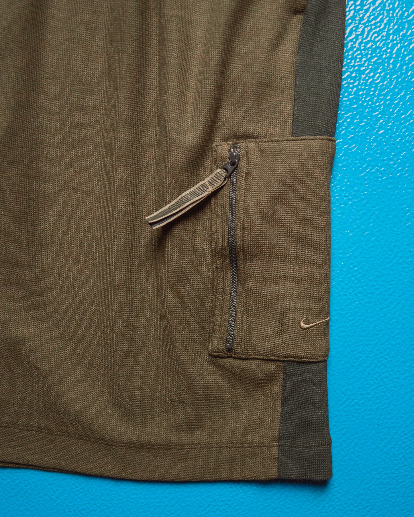 Spring 2000 Olive Brown Textured Side Striped Asymmetrical Pocket Shorts (30~34)