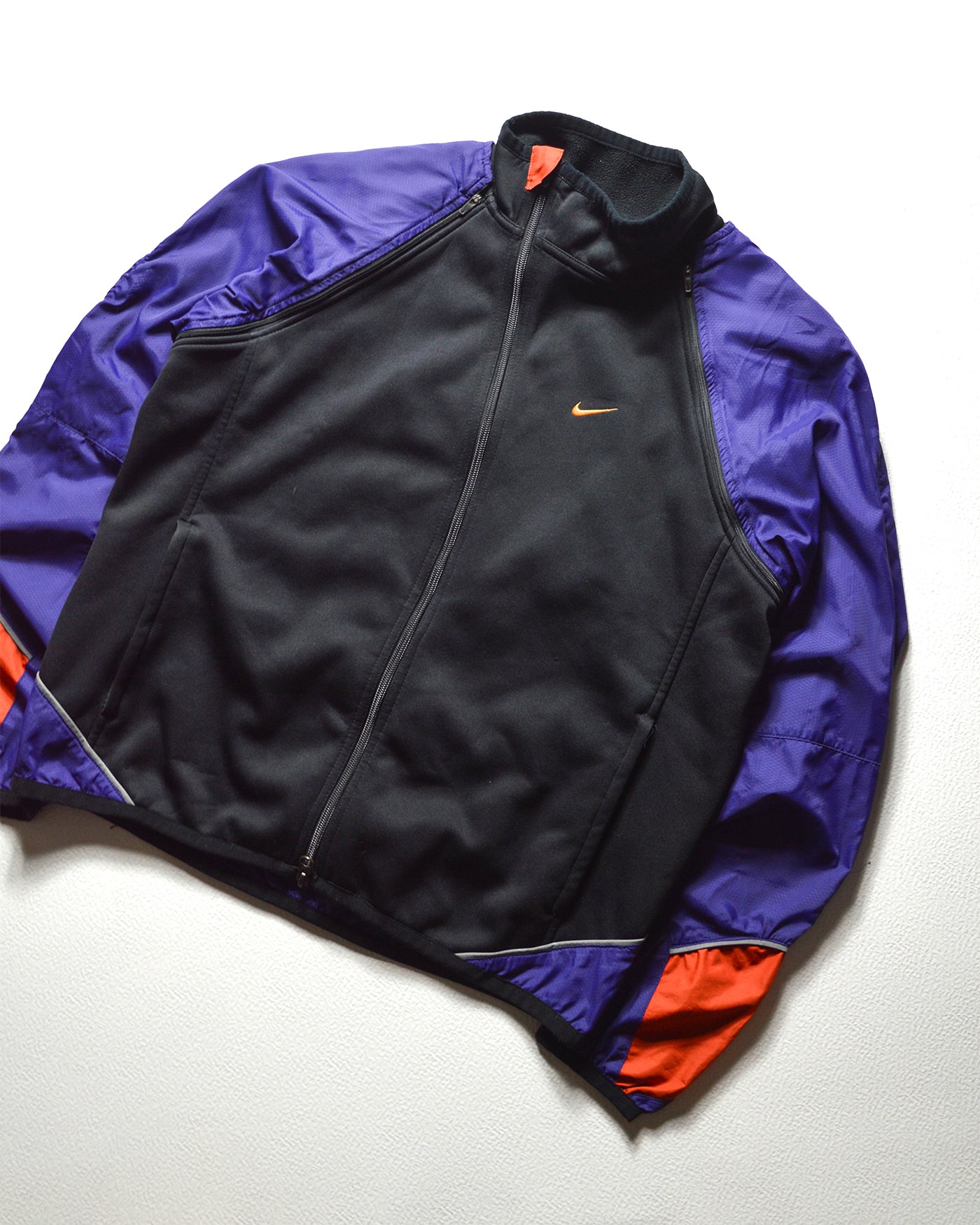 Fall 2001 Detachable Sleeve Black / Purple / Orange Asymmetrical Curved Zip Track Jacket (M)