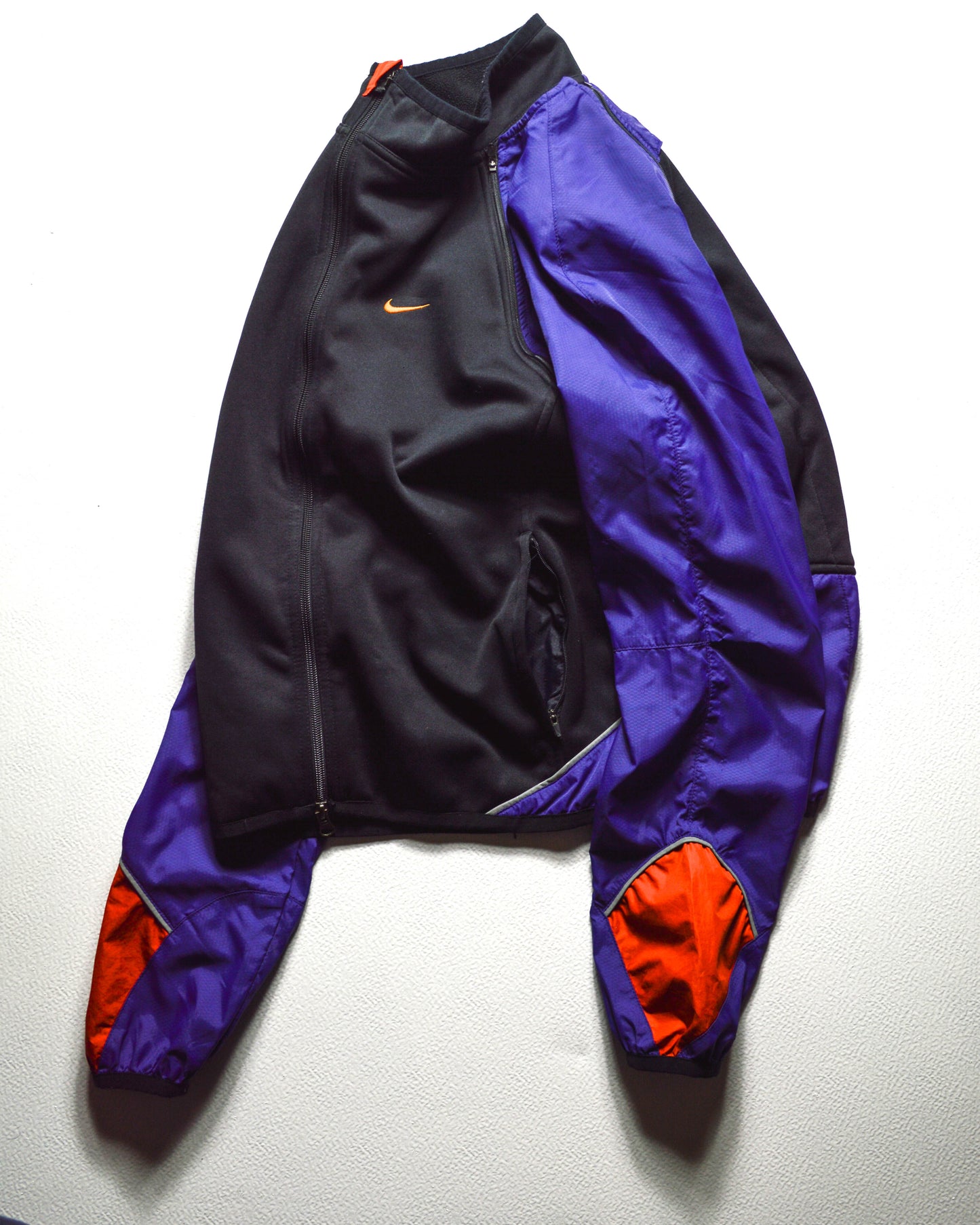 Fall 2001 Detachable Sleeve Black / Purple / Orange Asymmetrical Curved Zip Track Jacket (M)