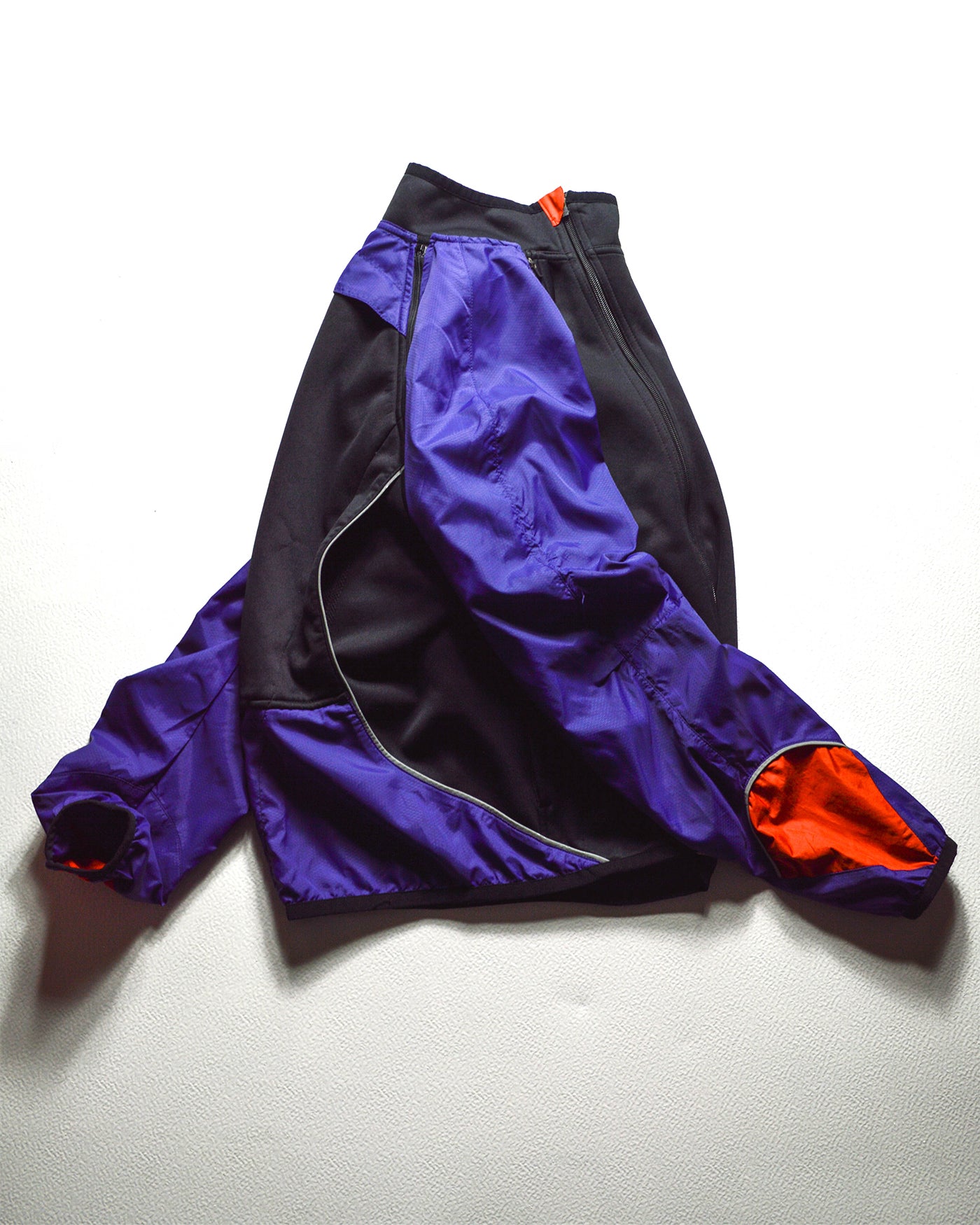 Fall 2001 Detachable Sleeve Black / Purple / Orange Asymmetrical Curved Zip Track Jacket (M)