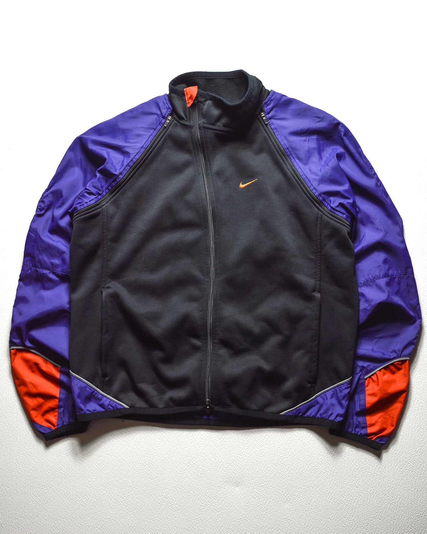 Fall 2001 Detachable Sleeve Black / Purple / Orange Asymmetrical Curved Zip Track Jacket (M)