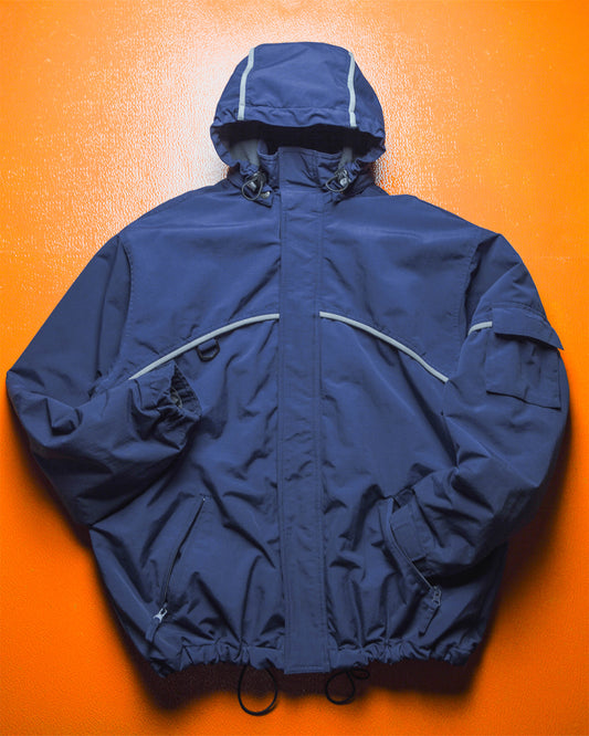 Early 2000s Navy Branded Piping Asymmetrical Fleece Lined D-ring Jacket (L)