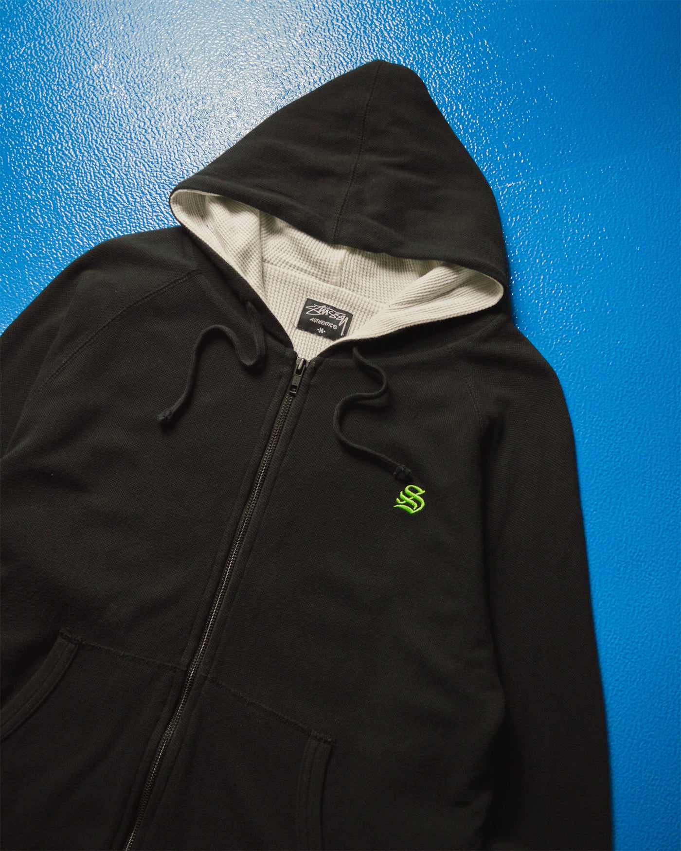 Black Green Waffle Thermal Hoody (~M~)