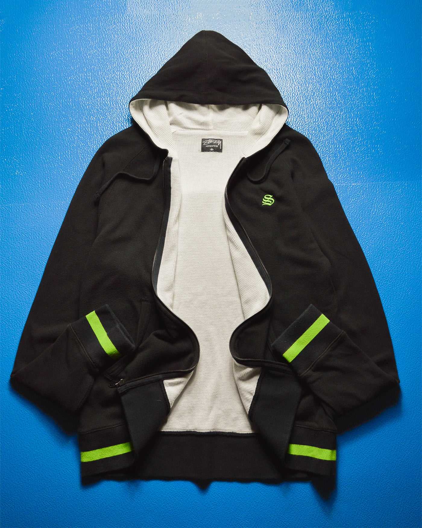 Black Green Waffle Thermal Hoody (~M~)