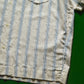 Cream Blue Striped Textured Embroidered Logo Short Sleeve Summer Shirt (XL~XXl)