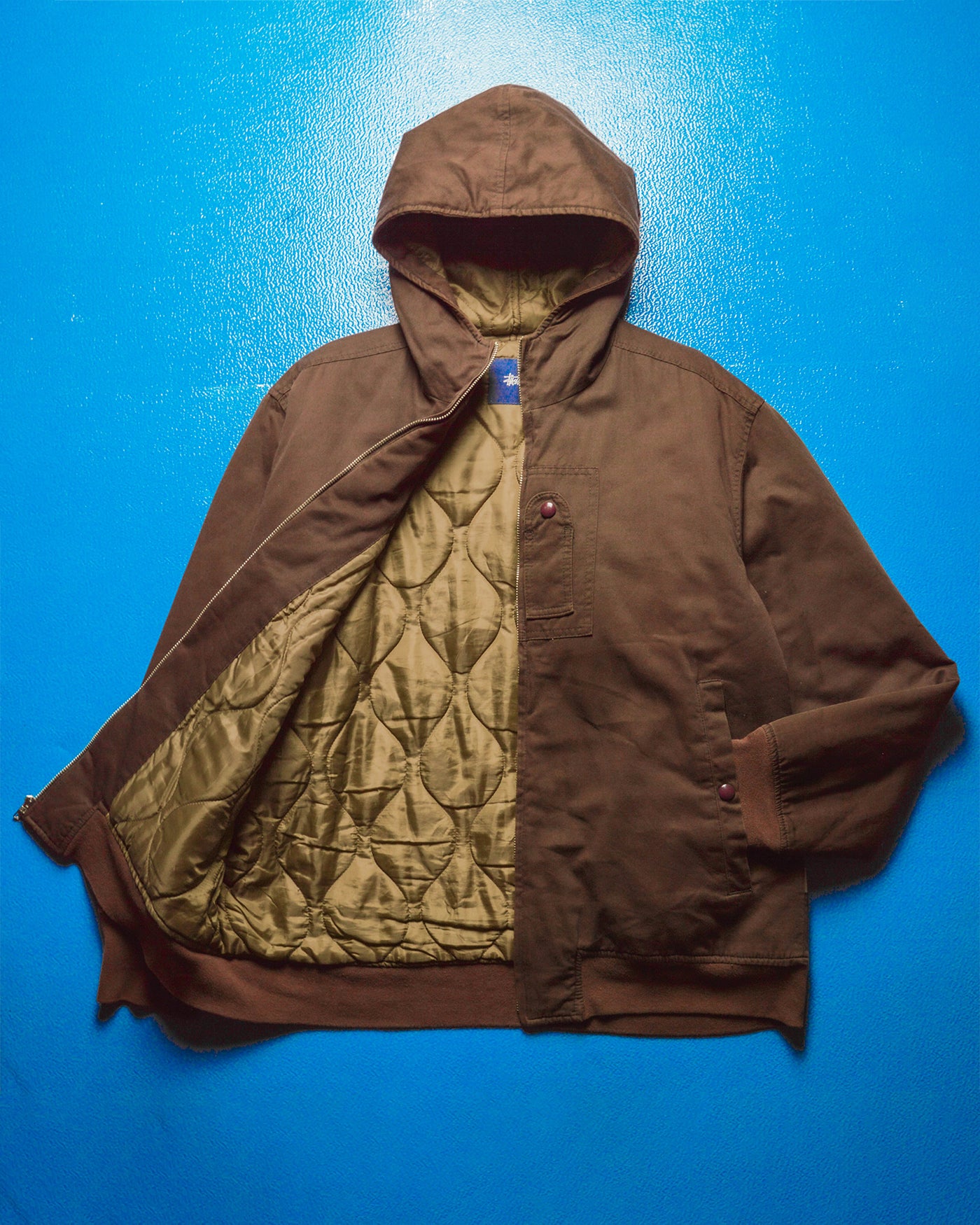Early 2000s Deep Brown Canvas Onion Quilted Work Hooded Jacket (M)