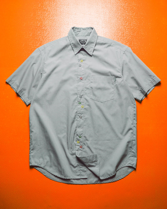 Grey Crazy Snap Button Short Sleeve Shirt (M)