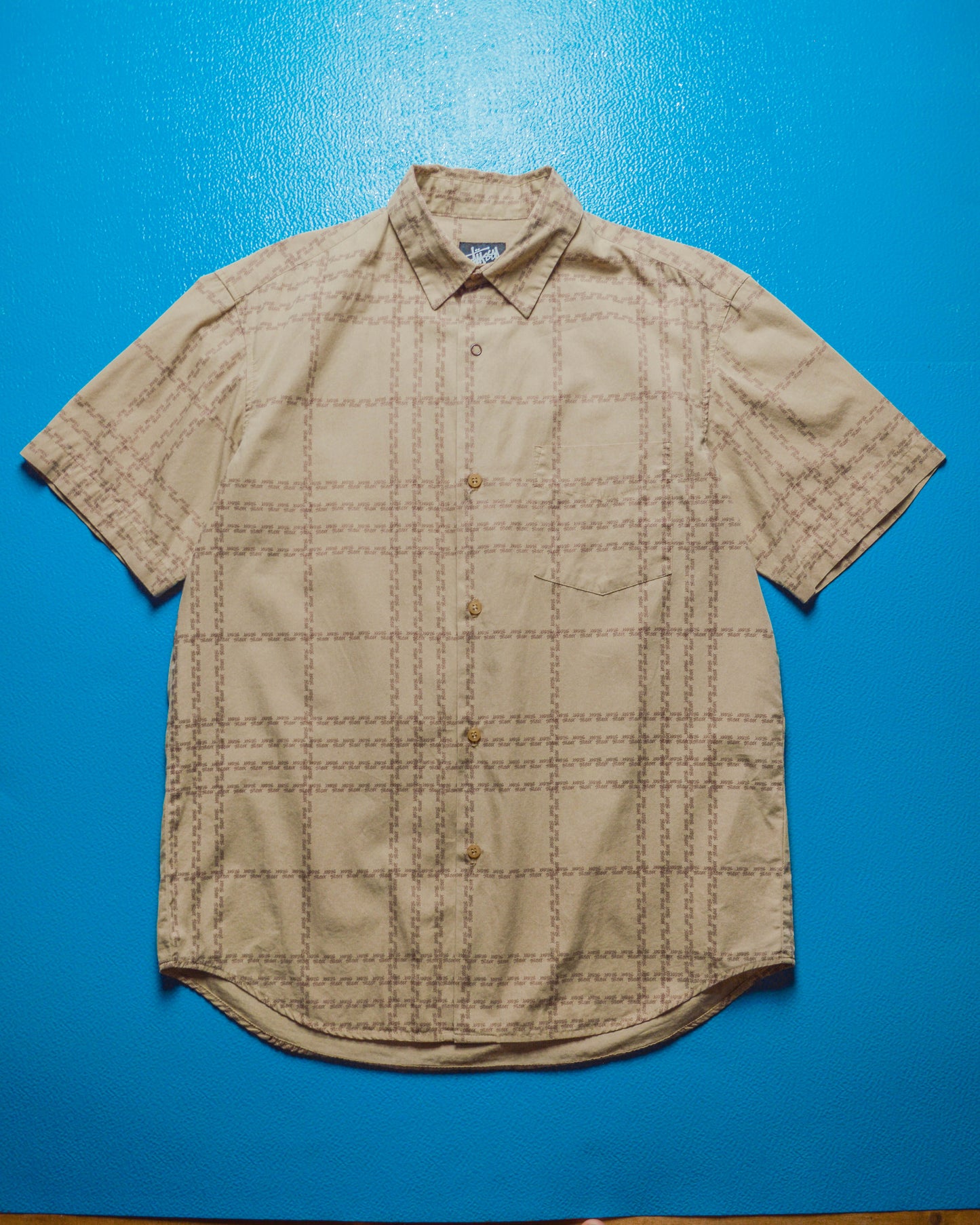Logo Check Beige Short Sleeve Shirt (M)